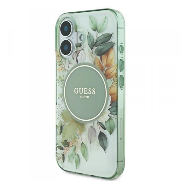 Guess IML Flower & Tonal Circle MagSafe - Etui iPhone 16 Plus (zielony)