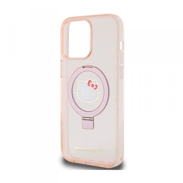 Hello Kitty Ring Stand Glitter Electrop Logo MagSafe - Etui iPhone 15 Pro Max (różowy)