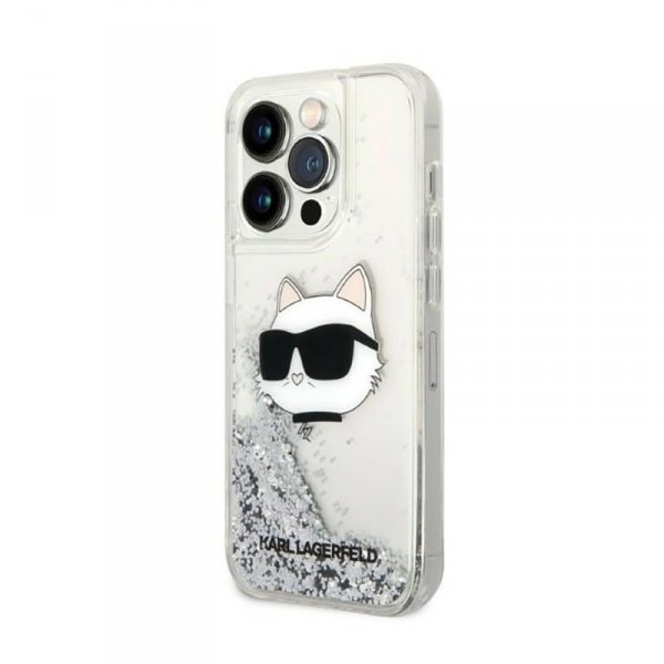 Karl Lagerfeld Liquid Glitter NFT Choupette Head - Etui iPhone 14 Pro Max (srebrny)