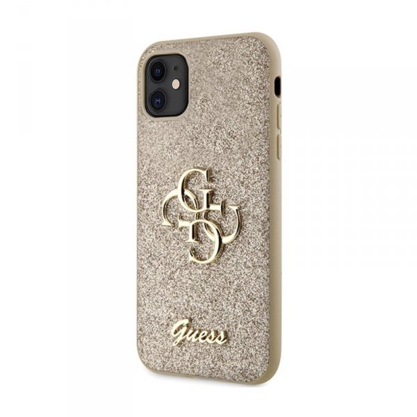 Guess Glitter Script Big 4G - Etui iPhone 11 (złoty)