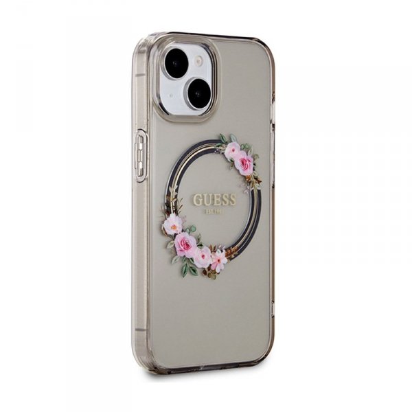 Guess IML Flowers Wreath MagSafe - Etui iPhone 15 (czarny)