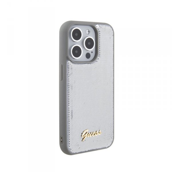 Guess Sequin Script Metal - Etui iPhone 15 Pro (srebrny)