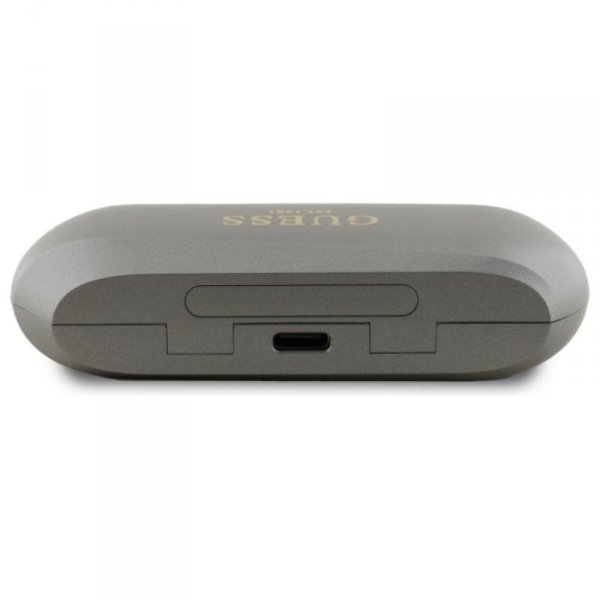 Guess Elongated Metalic Printed Logo - Słuchawki Bluetooth TWS + etui ładujące (szary)