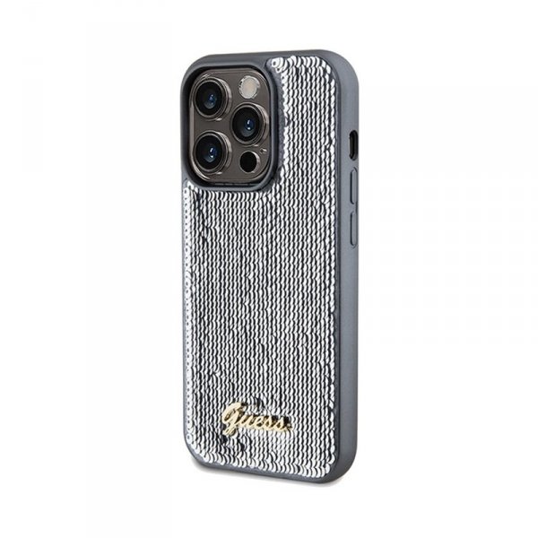 Guess Sequin Script Metal - Etui iPhone 14 Pro (srebrny)