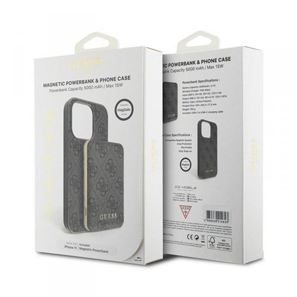 Guess Bundle Pack MagSafe 4G Metal Gold Logo - Zestaw etui + Power Bank 5000mAh MagSafe iPhone 11 (czarny)