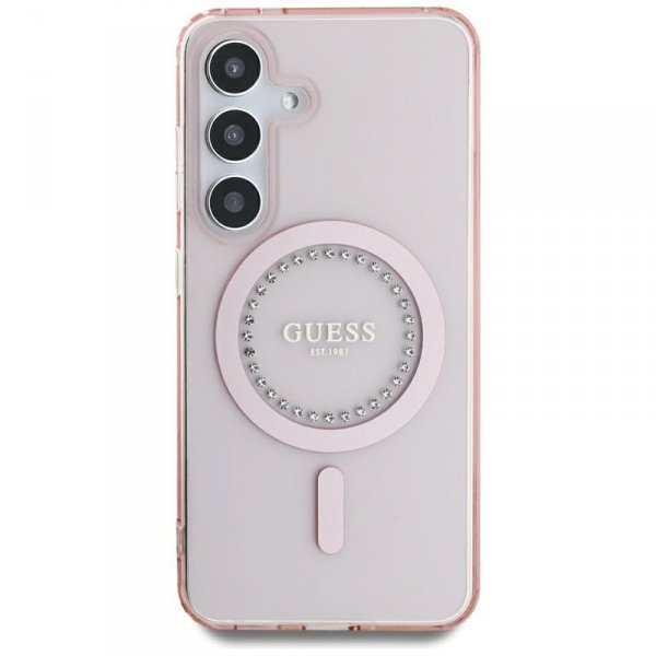 Guess Rhinestones Printed Classic Logo MagSafe - Etui do Samsung Galaxy S25 (różowy)