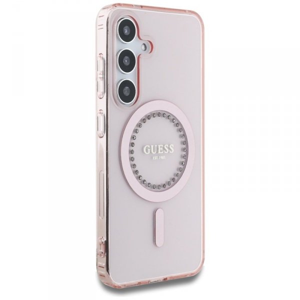 Guess Rhinestones Printed Classic Logo MagSafe - Etui do Samsung Galaxy S25 (różowy)