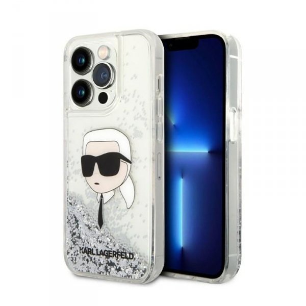Karl Lagerfeld Liquid Glitter NFT Karl&#039;s Head - Etui iPhone 14 Pro (srebrny)