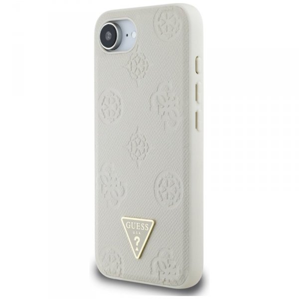 Guess Grained Hot Stamp Peony Triangle Logo MagSafe - Etui do iPhone 16e (beżowy)