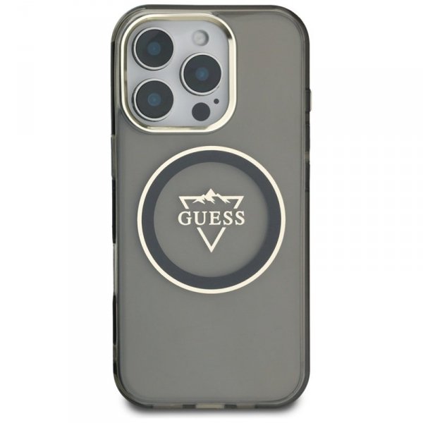 Guess IML Metal Mountain Logo MagSafe - Etui do iPhone 16 Pro (czarny)