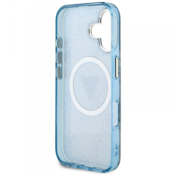 Guess IML Metal Glitter 4G Circle Triangle MagSafe - Etui do iPhone 16 (niebieski)