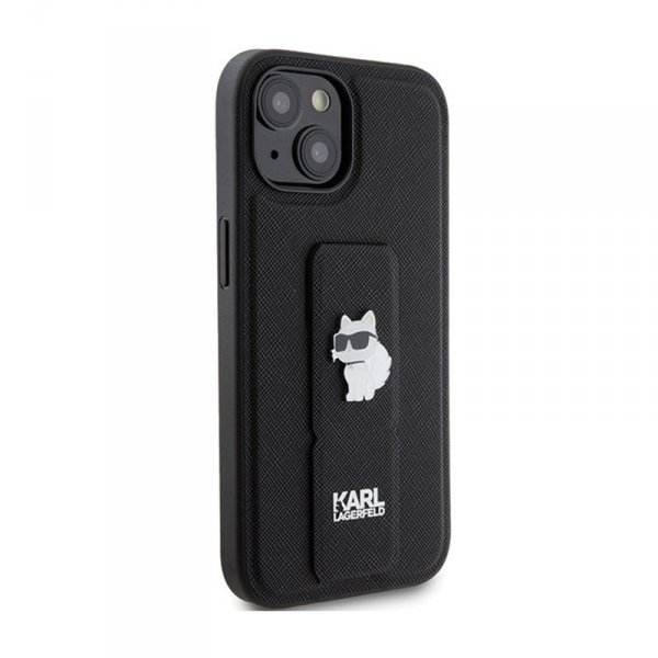 Karl Lagerfeld Gripstand Saffiano Choupette Pins - Etui iPhone 15 Plus (czarny)