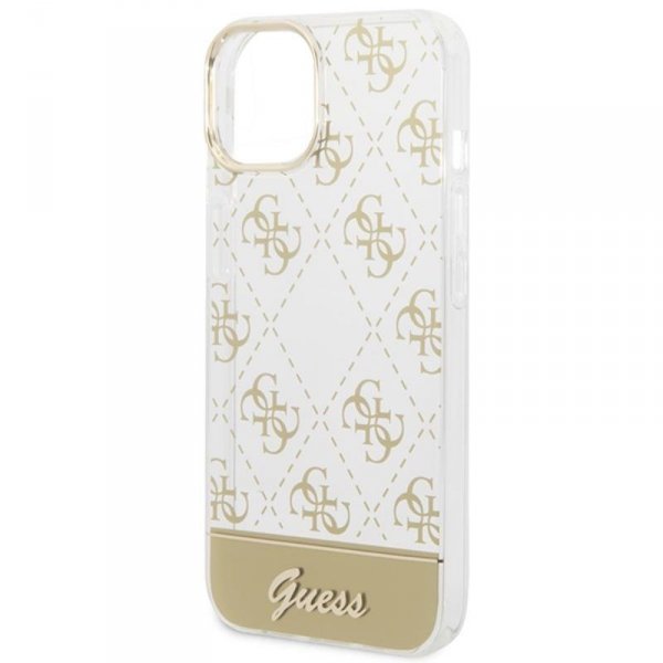 Guess 4G Stripe Script Logo Electroplated Pattern – Etui iPhone 14 Plus (złoty)