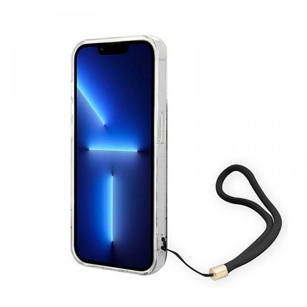 Guess 4G Print Cord - Etui ze smyczką iPhone 14 Pro (brązowy)