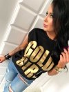 Wyprzedaż M SZARY T-shirt ze złotym nadrukiem GOLD GIRL L-106