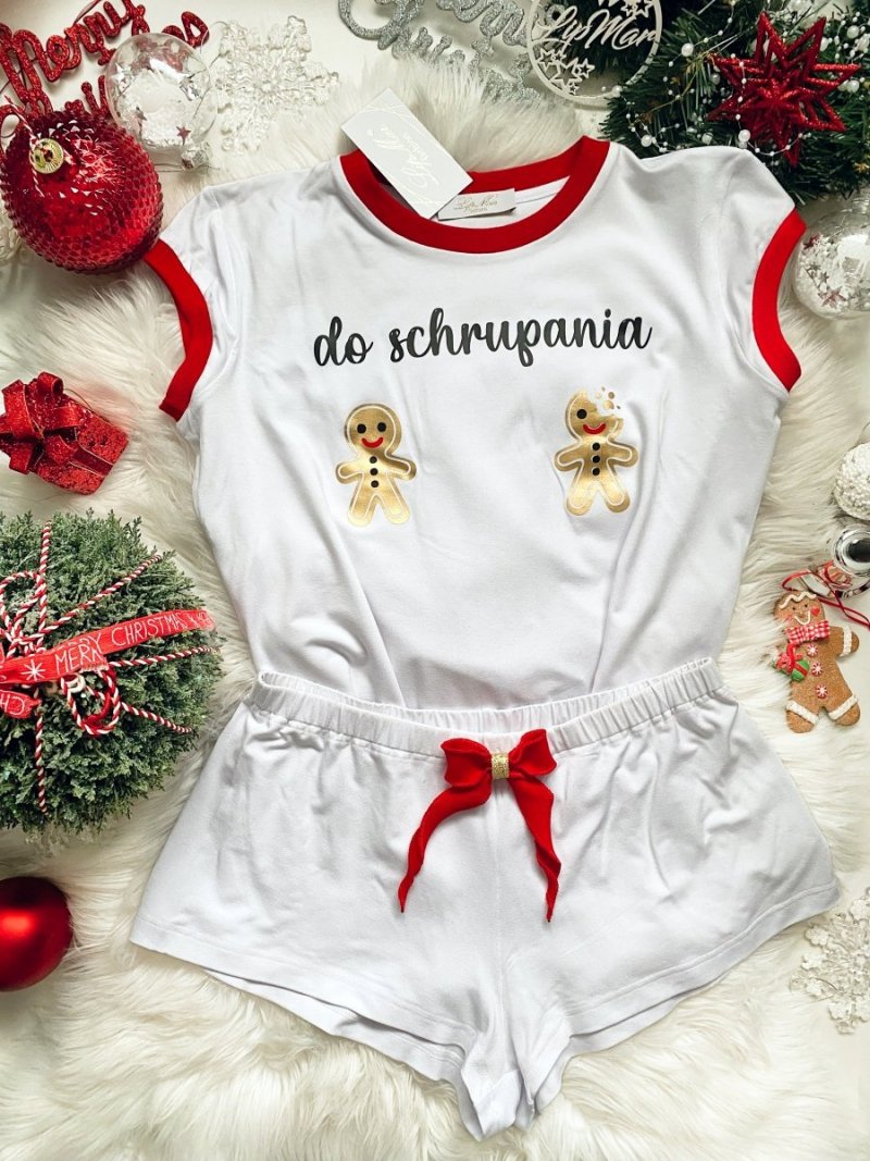 Piżamka świąteczna komplet spodenki + koszulka nadruk do schrupaniaK-06