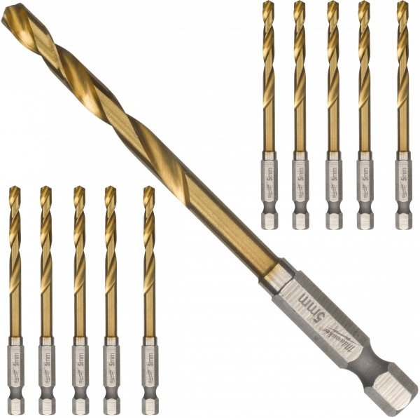 10x Wiertło do metalu ShW HSS-G TiN Red Hex 5.0mm