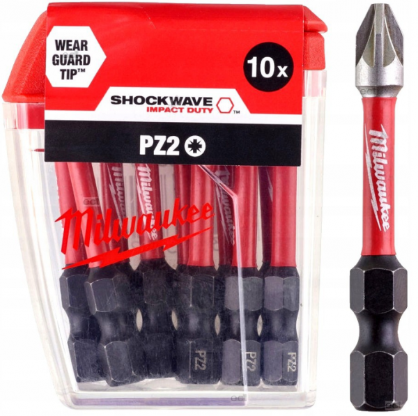 10x Milwaukee Shockwave Bity PZ2 50mm IMPACT DUTY