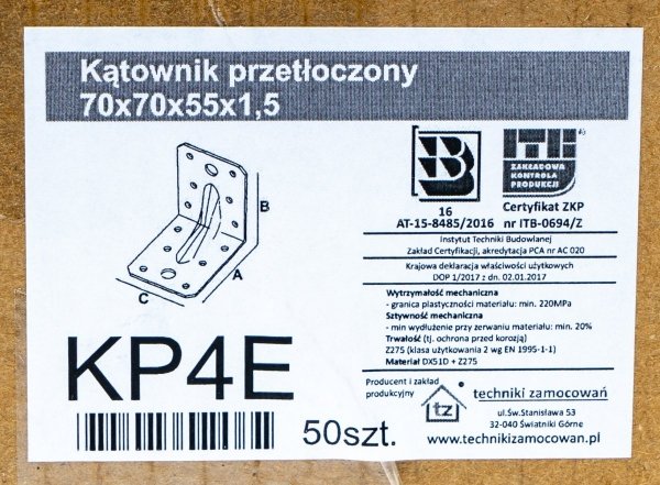 50x Kątownik ciesielski 70x70x55 1,5mm łącznik EKO