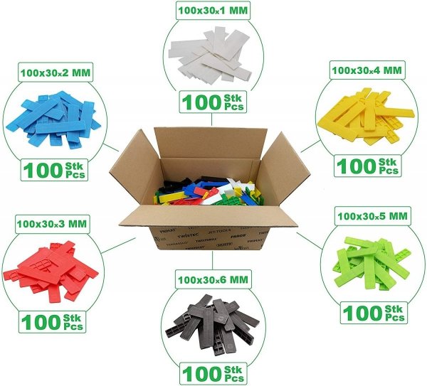 Podkładki MIX 1-6x30x100mm 600szt szklenia montażowe