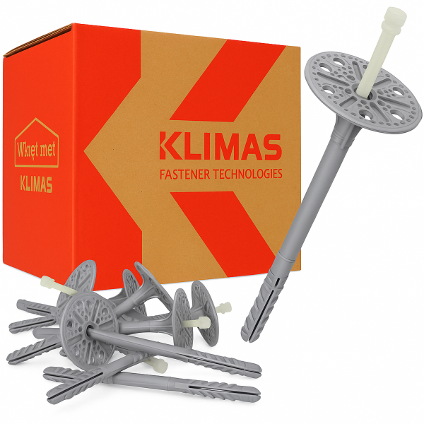 Kołki do styropianu Klimas LTX 10x160 200szt łącznik izolacji termicznej wkręt met
