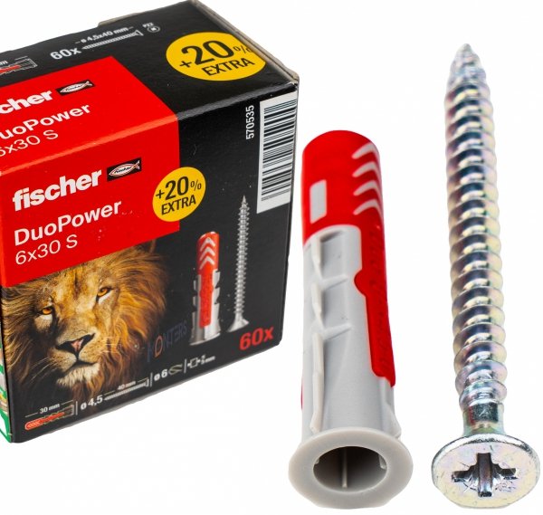 Kołki Fischer DuoPower kołek+wkręt 6X30 S lion 60szt