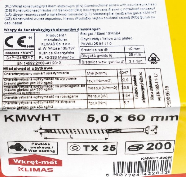 Wkręty ciesielskie TX 5x60 do drewna osb 200szt