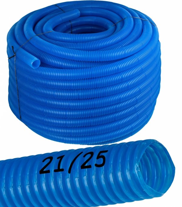 Peszel rura karbowana 21/25mm 50m niebieska do rur pex pp kabli przewodów 320N osłonowa