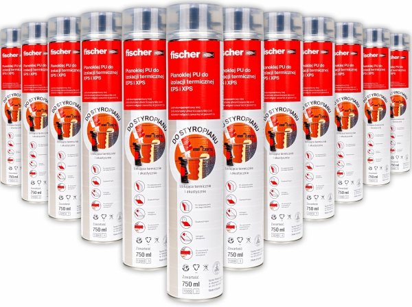 12x PIANOKLEJ Piana klej do styropianu Fischer 750ml pianka XPS do dociepleń i parapetów MOCNY pianka