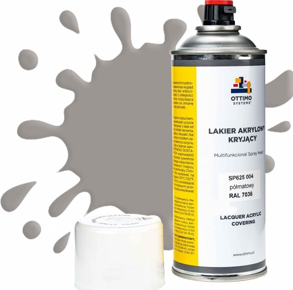SP 625 Lakier akrylowy kryjący RAL 7036 szary platynowy półmatowy farba w spray'u z multifunkcyjną głowicą rozpylającą 