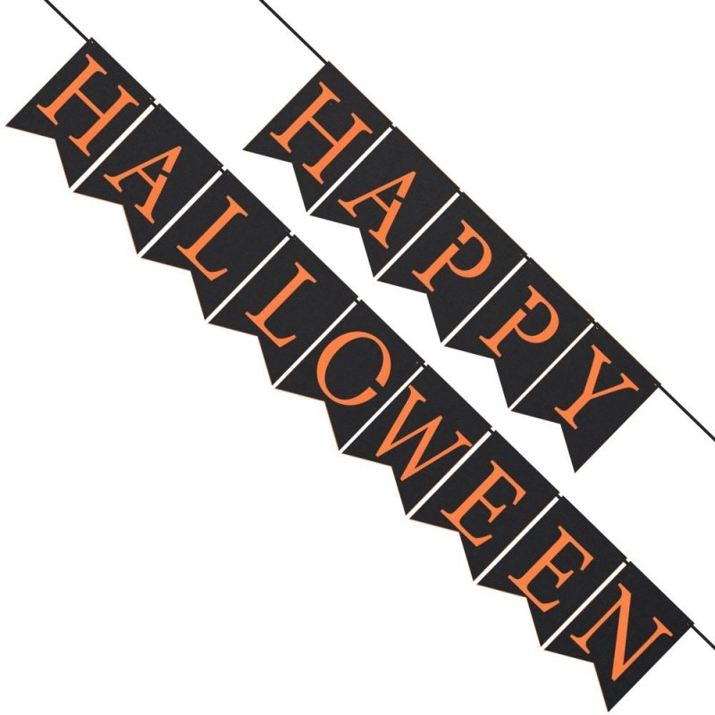 Baner Happy Halloween Tabliczka Pom-Czerń [ Komplet 5 opakowań ]