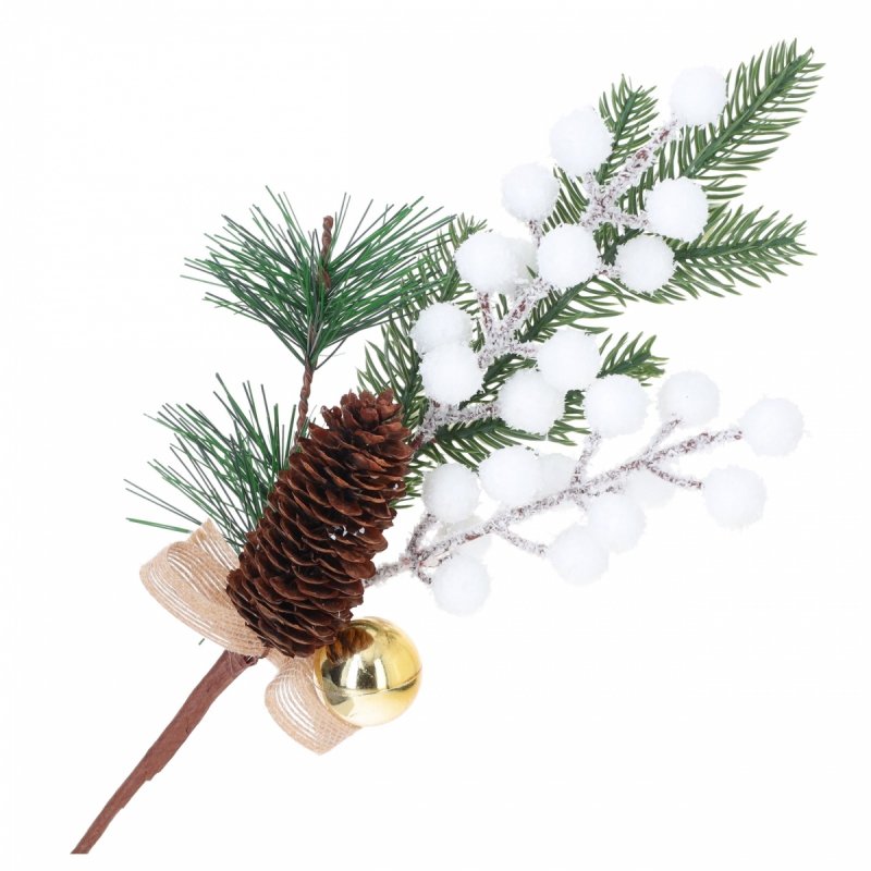 Gałązka Kulki Biel/Kokarda 35cm KR1802 [10szt]