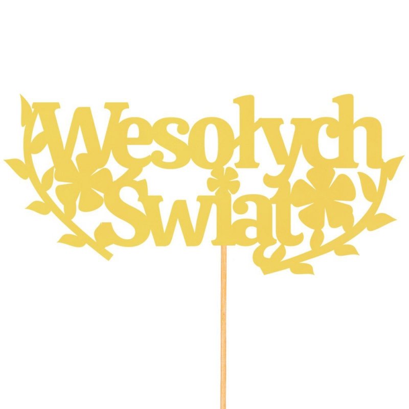 Topper Wesołych Świąt Kwiaty Jasny Żółty [ Komplet 40 sztuk ]