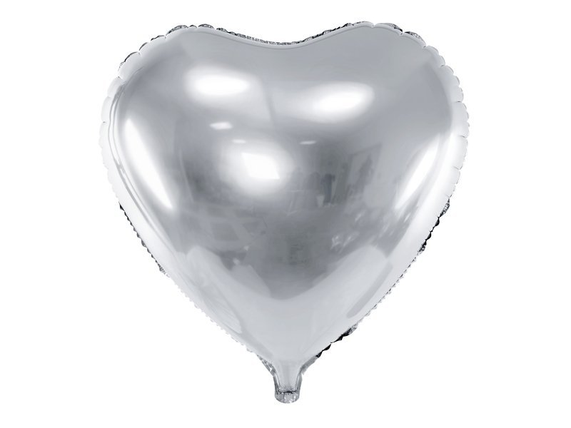 Balon Foliowy Serce 60cm Srebro [ Komplet - 20 sztuk ]