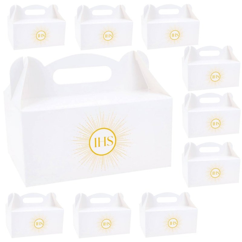 Pudełko Na Ciasto 10szt Komunia Święta IHS Złoto [10 kompletów]