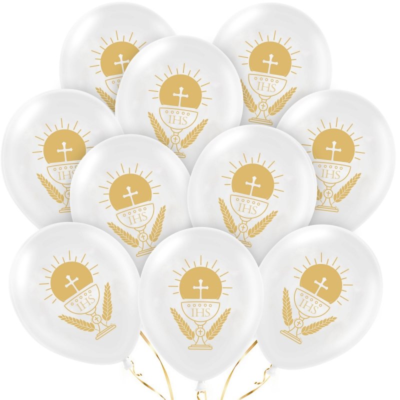 Balony Komunijne Kielich Hostia Złoto 10szt [10 kompletów]