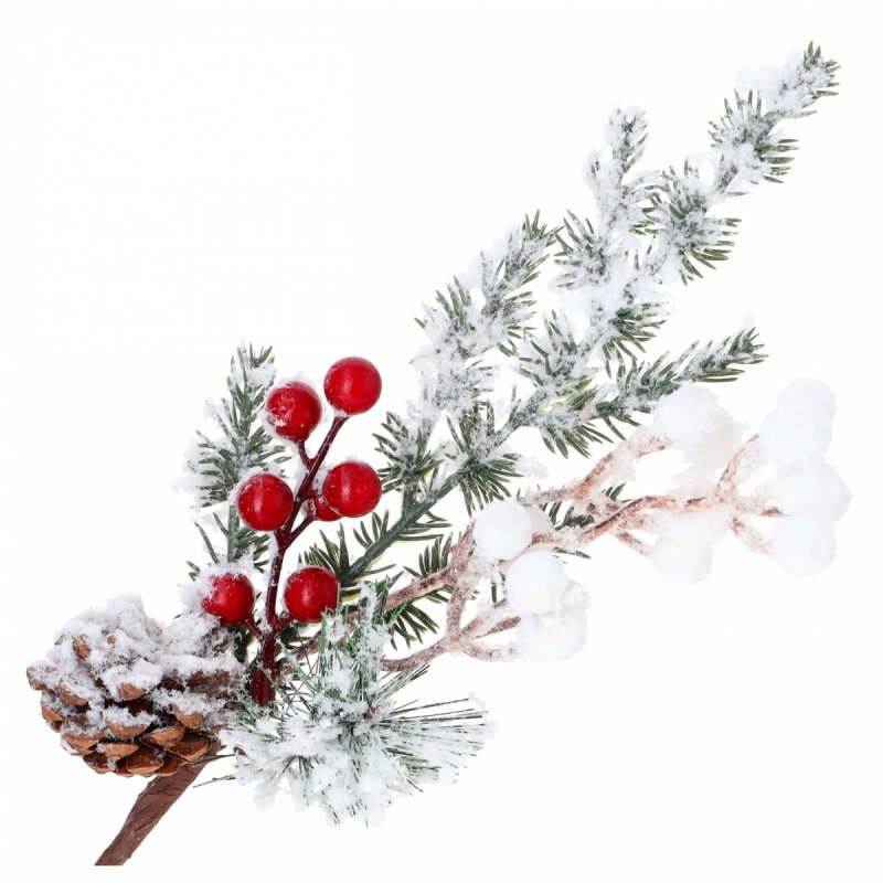 Gałązka Kulki Śnieg/Szyszka 33cm KR11891 [10szt]