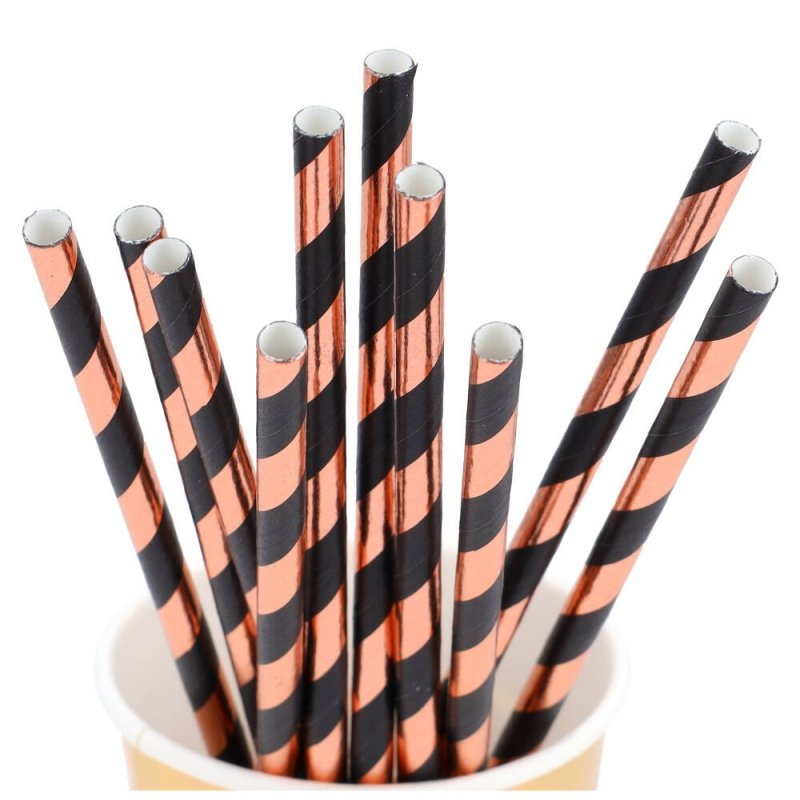 Słomki Papierowe 10szt Czarny-Rose Gold [30opak]