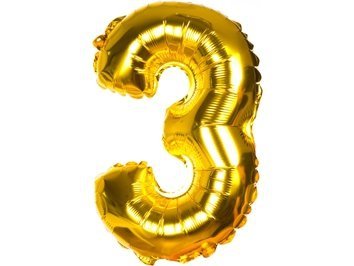 Balony Foliowe Cyferka &quot;3&quot; Złota 40cm - [ Komplet - 20 sztuk]