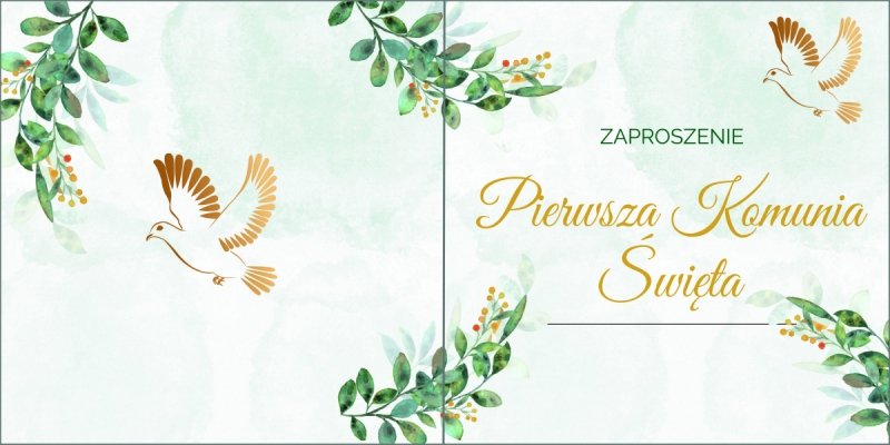 Zaproszenie Komunia Święta Listki [10 kompletów]