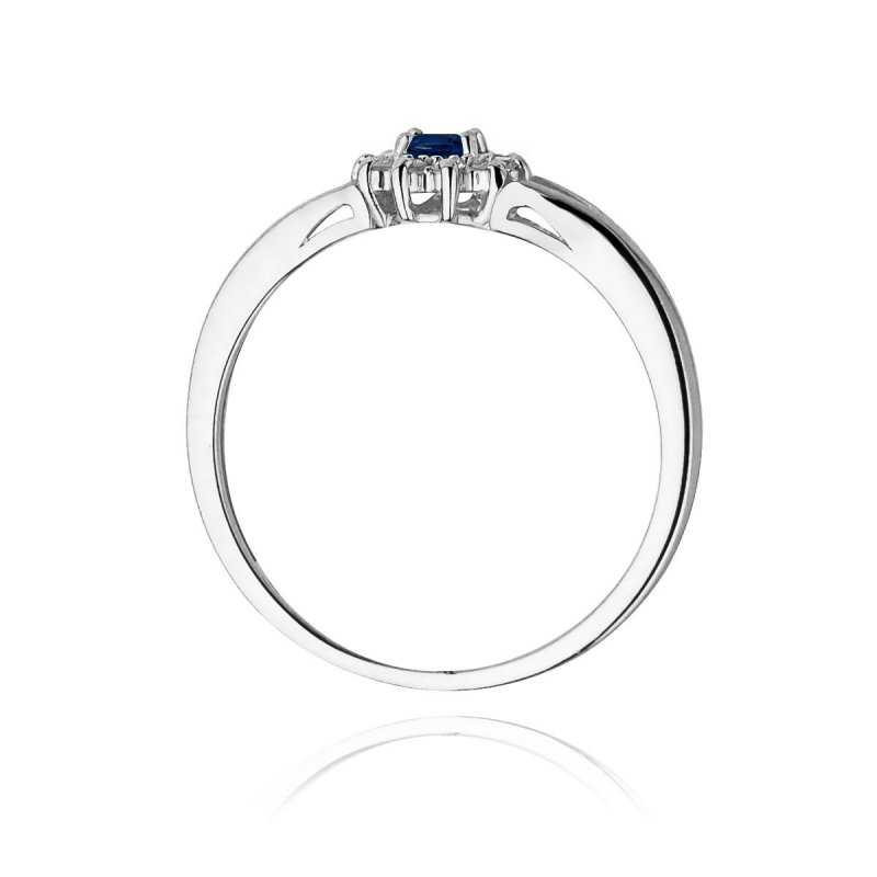 Pierścionek złoty 585 z brylantami 0,09ct szafirem 0,15ct W-185
