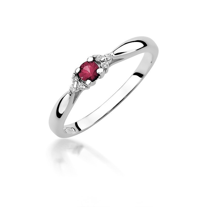 Pierścionek złoty 585 z brylantami 0,03ct rubinem 0,15ct W-428