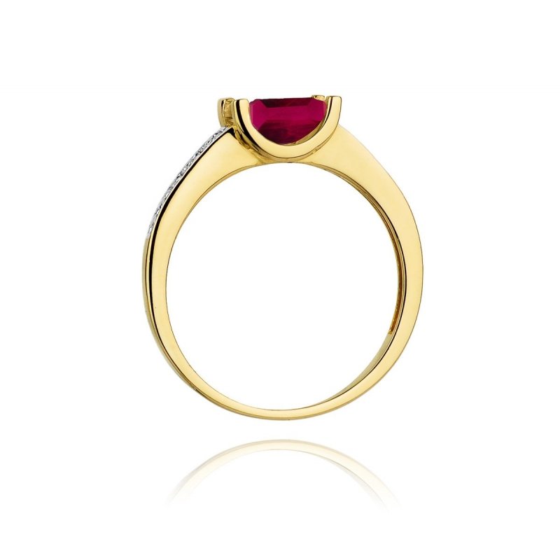 Pierścionek złoty 585 z brylantami 0,03ct rubinem 0,80ct W-105