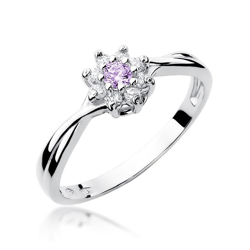 Pierścionek złoty 585 z brylantami 0,12ct ametystem 0,10ct W-72
