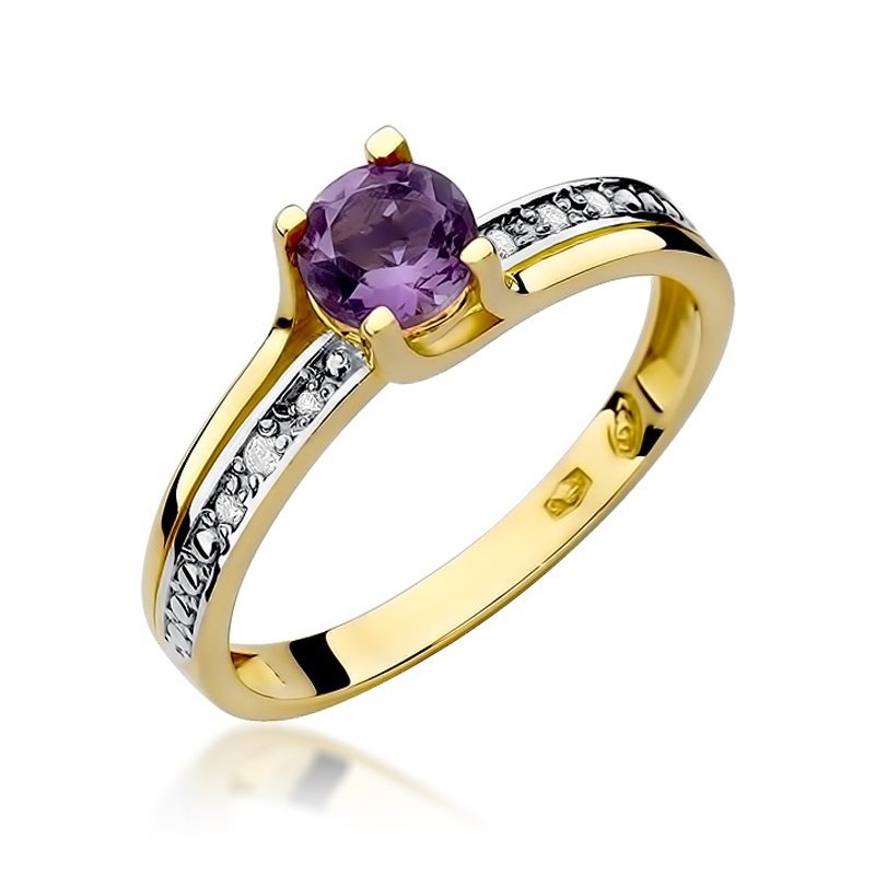 Pierścionek złoty 585 z brylantami 0,03ct ametystem 0,50ct W-106