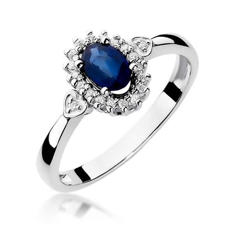 Pierścionek złoty 585 z brylantami 0,10ct szafirem 0,70ct W-312