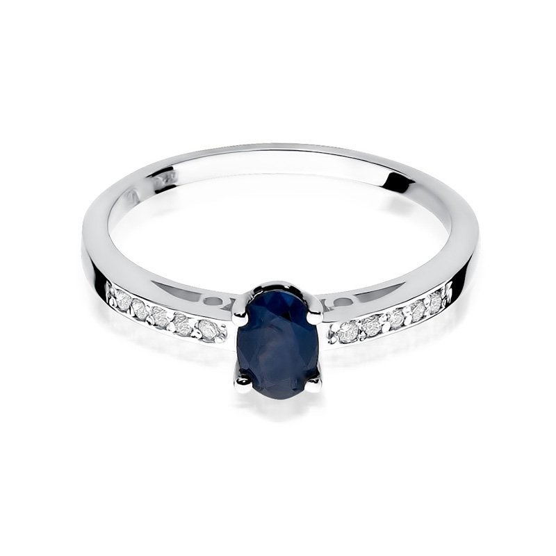 Pierścionek złoty 585 z szafirem 0,70ct brylantami 0,05ct zaręczynowy W-67