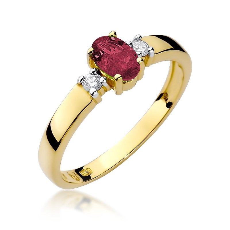 Pierścionek złoty 585 z brylantami 0,08ct rubinem 0,60ct W-264