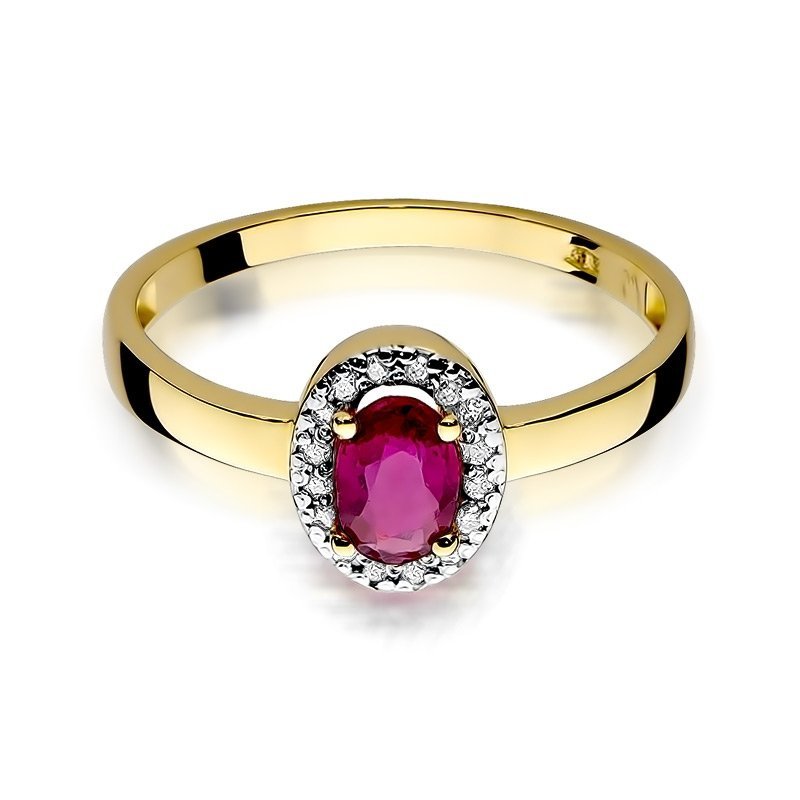 Pierścionek złoty 585 z brylantami 0,08ct rubinem 0,60ct W-330
