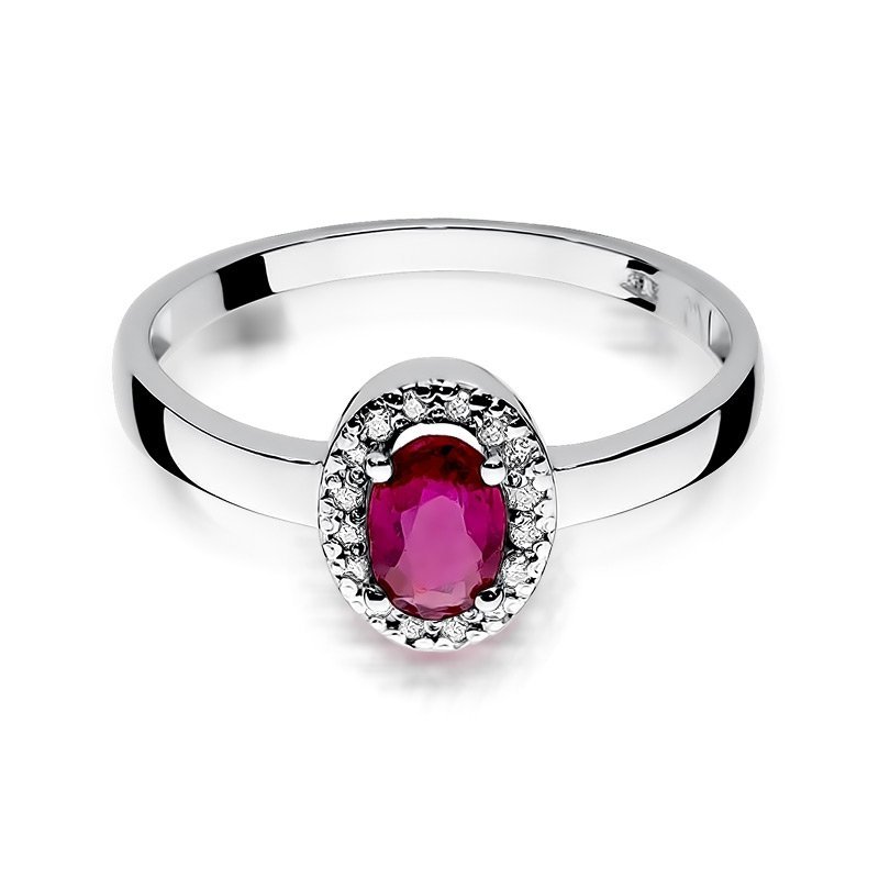 Pierścionek złoty 585 z brylantami 0,08ct rubinem 0,60ct W-330